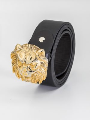 Cinturón negro con hebilla dorada León